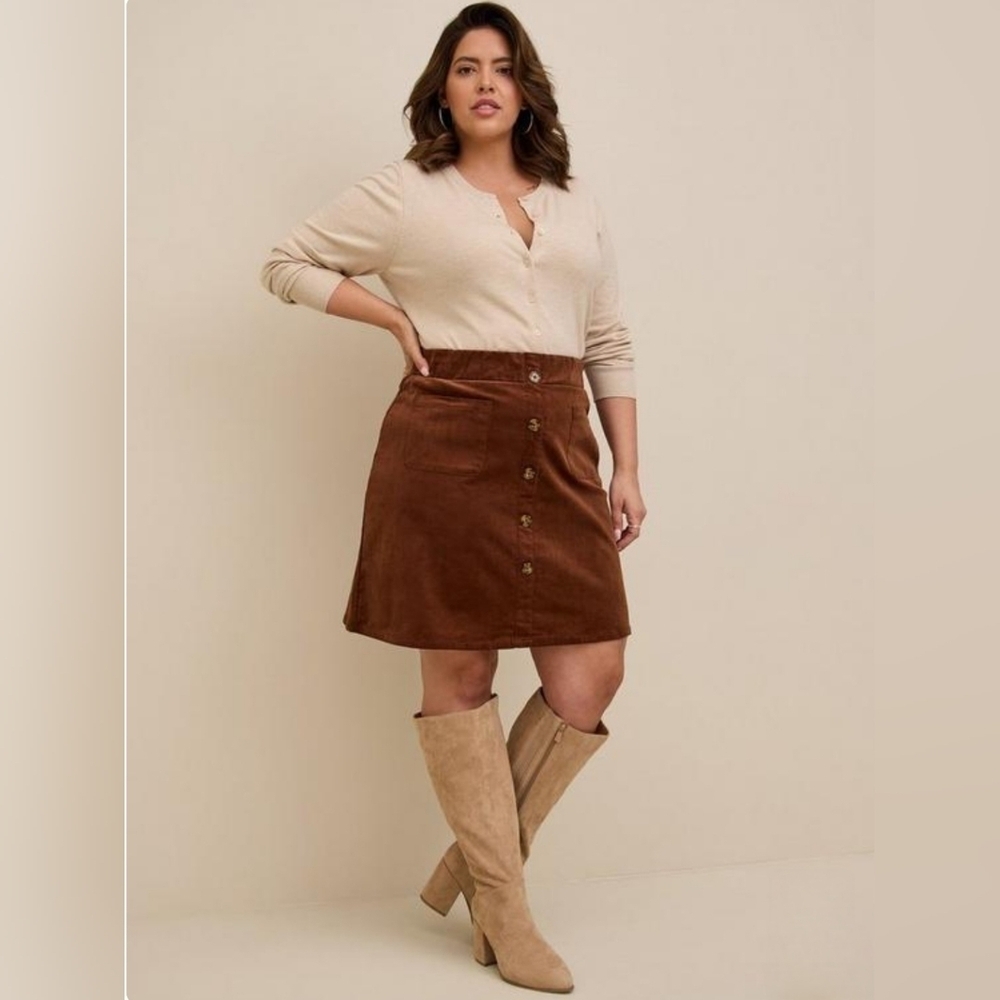 Torrid Brown Corduroy Button-Front Skirt Size 12 Plus Country